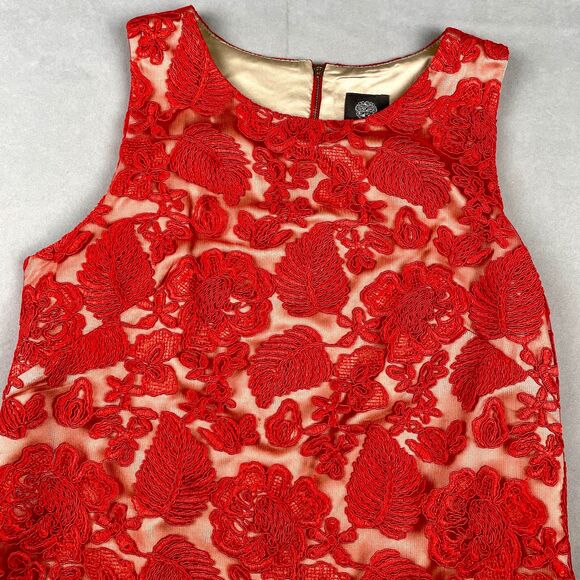 Vince Camuto Embroidered Mesh Sheath Dress Sz 8 Floral Red Cocktail Party - Picture 3 of 10